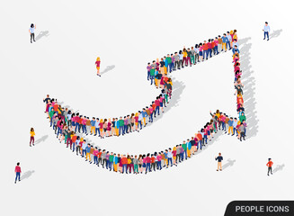 Large group of people in the shape of an arrow, business, and technology.