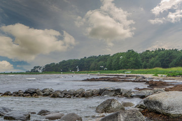 Rocks near Baltic sea. Rocky shore in Sweden. Gotland island. Photo of scandinavian nature. North Europe.