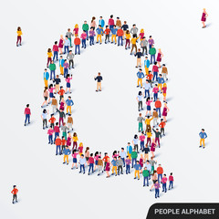 Large group of people in letter Q form. Human alphabet.