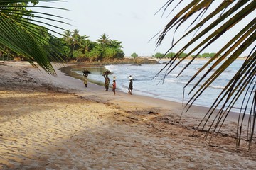 Cape Coast, Ghana: Simple life at the beach on the african coast near Elmina - obrazy, fototapety, plakaty