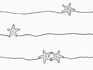 childish hand drawn continuous lines starfish seamless vector design for wallpaper, background, texture, label, cover, banner etc. for summer theme