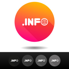 Domain INFO sign buttons. 5 Icons top-level internet domain symbols.