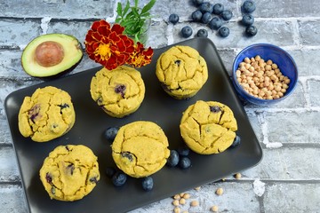 Avocado Blueberry Muffins. Made with chickpea flour, vegan gluten free