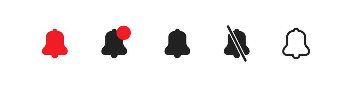 Bell notification simple icon set. Allert symbol concept in vector flat