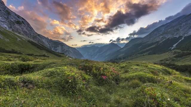 Beautiful mountain landscapes after sunset with clouds alps montain germany karwendel uhd 4k nature landscapes video.