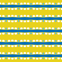 Vector seamless pattern texture background with geometric shapes, colored in blue, yellow, white colors.