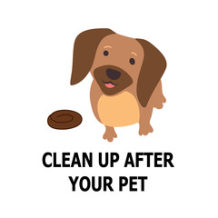 Dog poo information vector icon, pictogram. Clean up after your pet