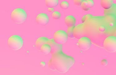 Abstract 3d art background. Holographic floating liquid blobs, soap bubbles, metaballs.