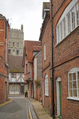 Tewkesbury, England - 16/08/2020 - The street in the town and the view of Tewkesbury Abbey  © Kriste