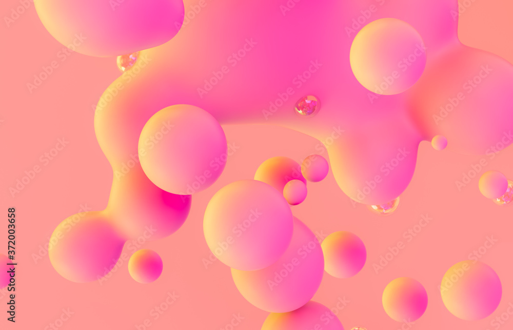 Fototapete abstract 3d art background. holographic floating liquid blobs, soap bubbles, metaballs.
