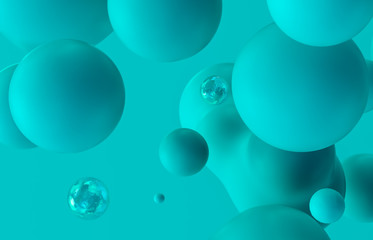 Abstract 3d art background. Holographic floating liquid blobs, soap bubbles, metaballs.