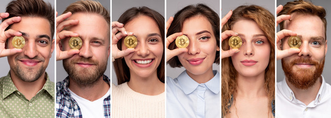Modern young people with bitcoins