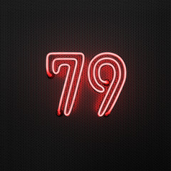 Glowing red neon number 79 celebration