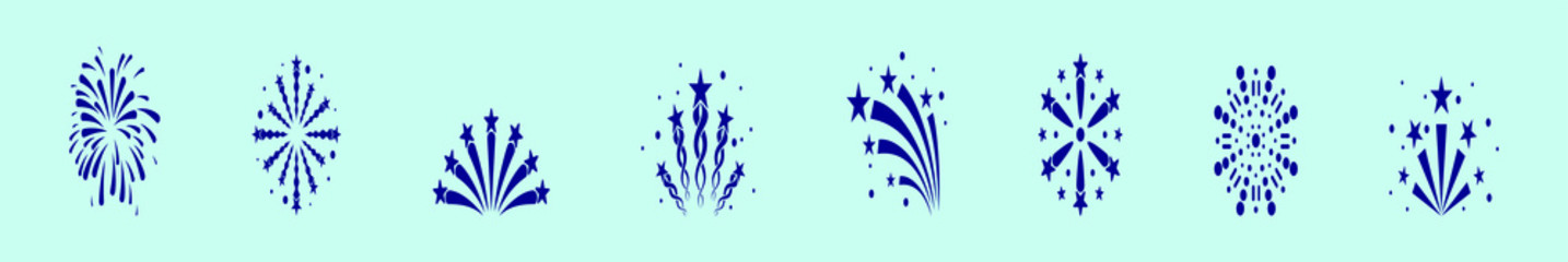 a set of blue firework icon design template with various models. vector illustration