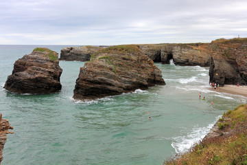 Beautiful and famous coast and beach in northern Spain (Galicia) high tide - Praia das Catedrais