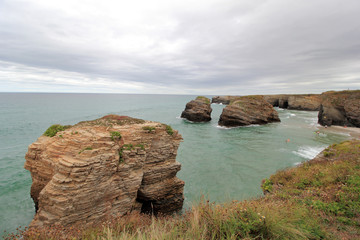 Beautiful and famous coast and beach in northern Spain (Galicia) high tide - Praia das Catedrais