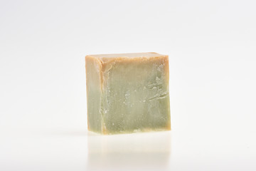 Organic handmade soap with olive oil isolated. Green soap. Healthy lifestyle, beauty, skin care. Zero waste home concept.