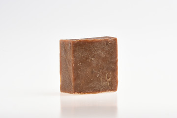 Organic handmade soap with chocolate isolated. Healthy lifestyle, beauty, skin care. Zero waste home concept.