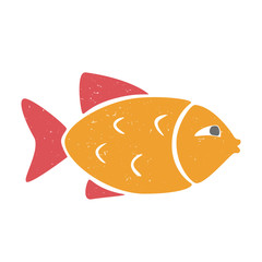 Cute yellow fish icon isolated on transparent background. Colorful pictogram original design. Can be used for infographics, identity or decoration. Vector hand drawn illustration