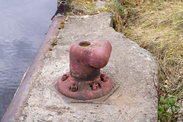 Marine bollard, marine mooring bollard. Equipment at the pier.