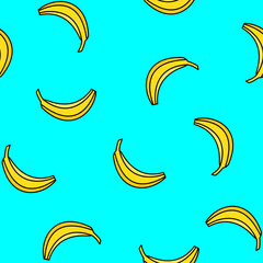 Seamless pattern with bananas on blue background.