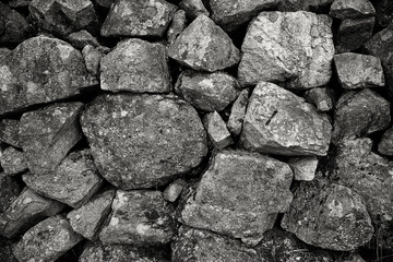 Black and White Old Stone Wall, Stone Wall Texture