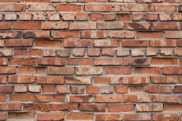 Wall of red bricks. Texture or background of bricks.