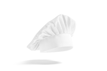 Blank white toque chef hat mockup, side view, no gravity