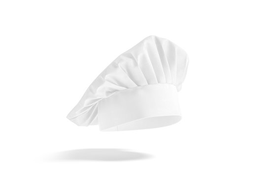 Blank white toque chef hat mockup, side view, no gravity