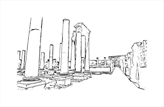 black and white ancient ruins sketch clip art preview
