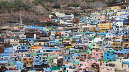 Gamcheon Culture Village in Busan Korea. Served as a township during the Korean war, today the location is celebrated for its artistic aspects. 