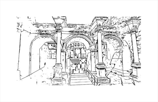 black and white ancient ruins architecture drawing clip art preview