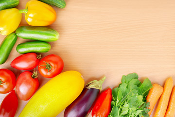 Assorted vegetables on the table with copy space.