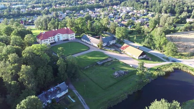 Aerial View of the  Durbe Manor Castle, Tukums, Latvia.old Mansion of Former Russian Empire.