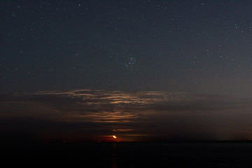 Lighthouse in the sunset and the moon rise