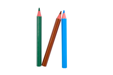 N letter written with some different colored wood pencil crayons on white