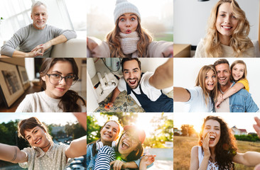 Fototapeta premium Collage image of different happy caucasian people looking at camera