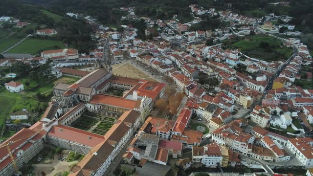 The Alcobaça Monastery in Portugal. Aerial Drone Footage