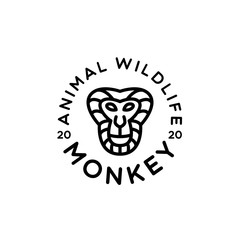 Monkey monoline logo animal wildlife emblem symbol vector
