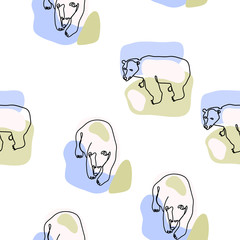 Vector seamless pattern with one line polar bears