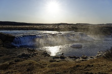 sunrise over the waterfall