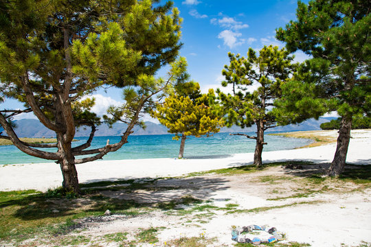 White beach of Lake Sevan in Armenia