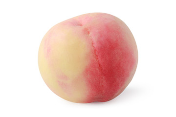 one pink peach isolated on white with peach clipping path