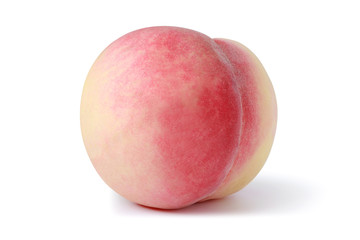 one pink peach isolated on white with peach clipping path