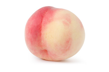 one pink peach isolated on white with peach clipping path