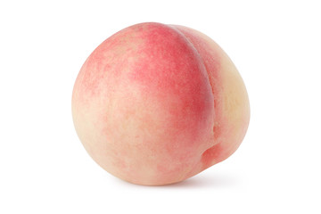 one pink peach isolated on white with peach clipping path