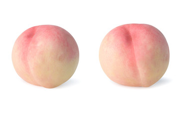 two pink peach isolated on white with peach clipping path