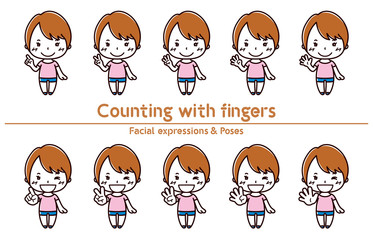 Facial expressions & Poses set / Counting with fingers / Female