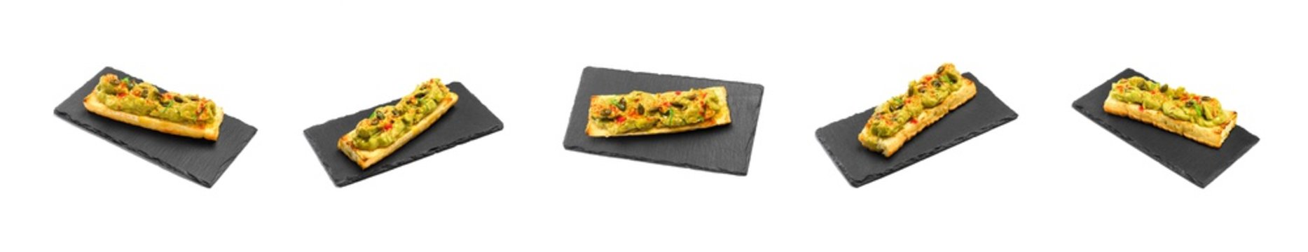 Bruschetta set of various foreshortenings isolated on white background