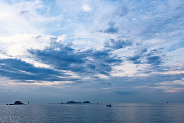 sunset at Saint-Enogat beach and rocks in Dinard in Brittany, France